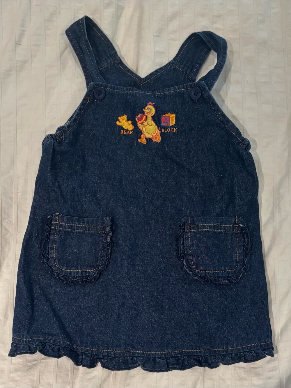 Sesame Street Baby BIG BIRD Denim Jumper Dress Size 2T 24M Vintage Y2K 2001